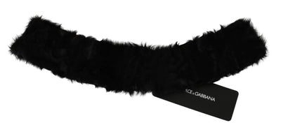 Dolce &amp; Gabbana Zwarte Bontkraag Sjaal met Lamsvel
