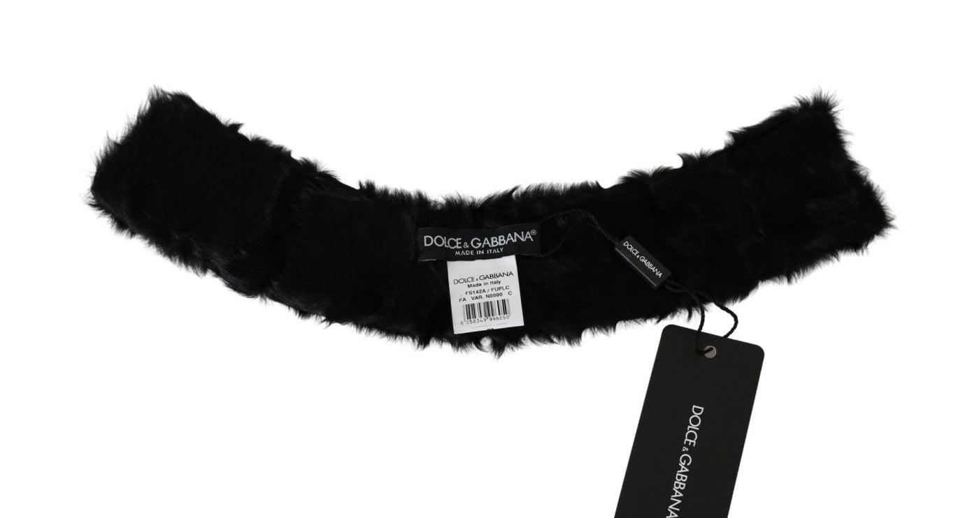 Dolce &amp; Gabbana Zwarte Bontkraag Sjaal met Lamsvel