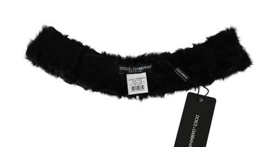 Dolce &amp; Gabbana Zwarte Bontkraag Sjaal met Lamsvel