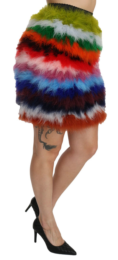 Dolce &amp; Gabbana Roodblauwe Hoge Taille Minirok met Veren