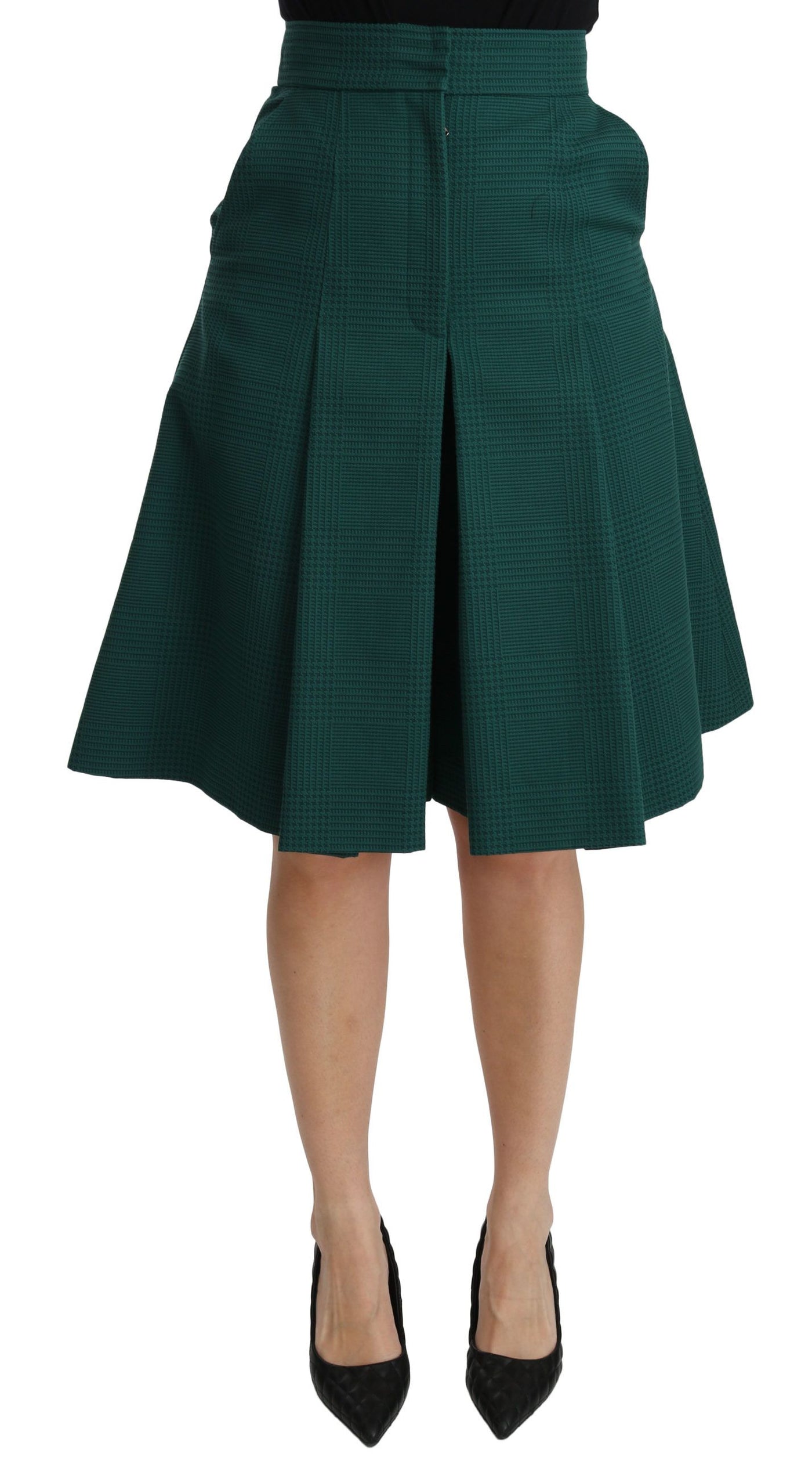 Dolce &amp; Gabbana Groene Geplooide A-lijn Hoge Taille Katoenen Rok