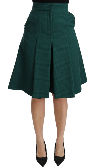 Dolce &amp; Gabbana Groene Geplooide A-lijn Hoge Taille Katoenen Rok