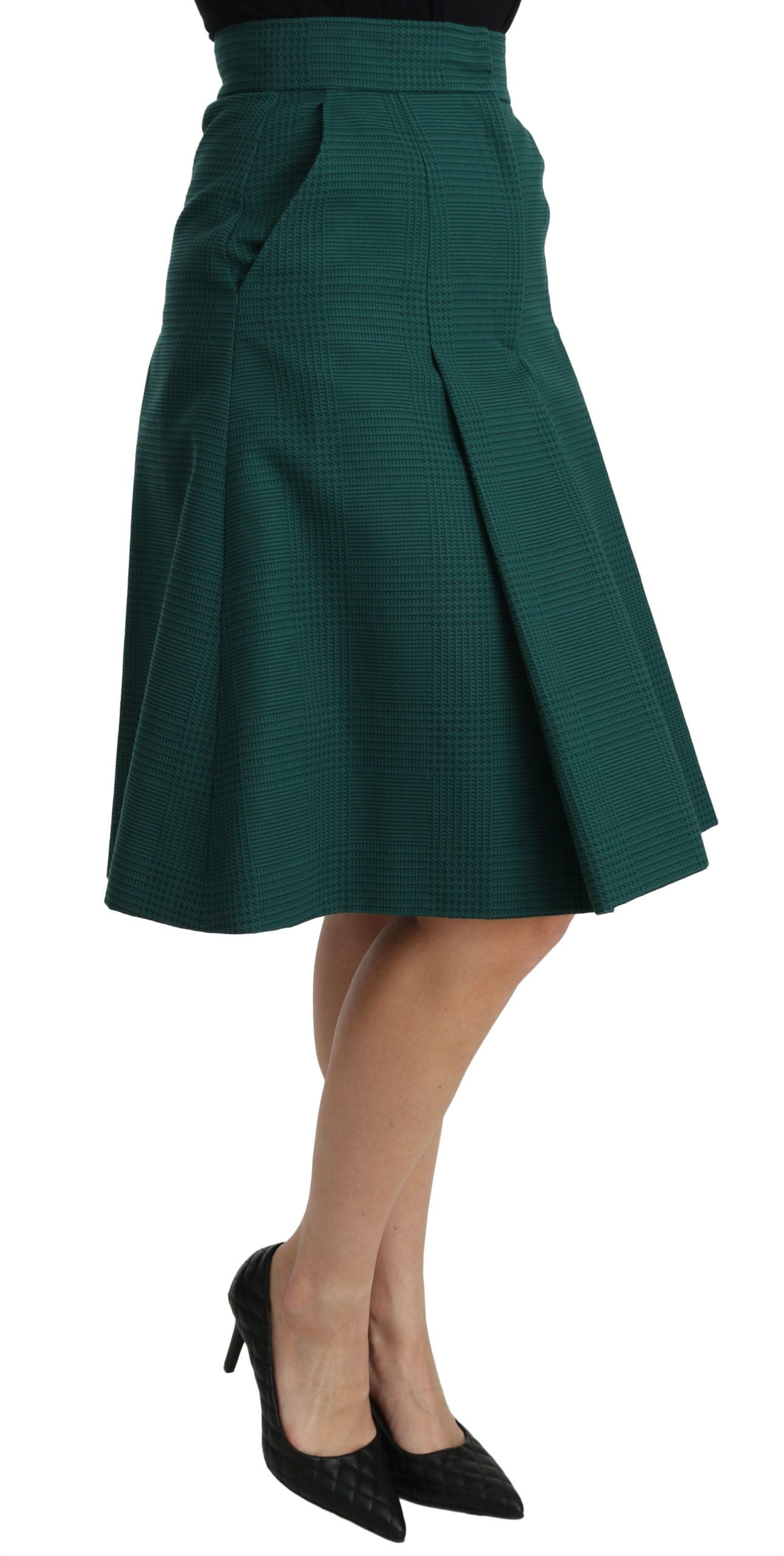 Dolce &amp; Gabbana Groene Geplooide A-lijn Hoge Taille Katoenen Rok