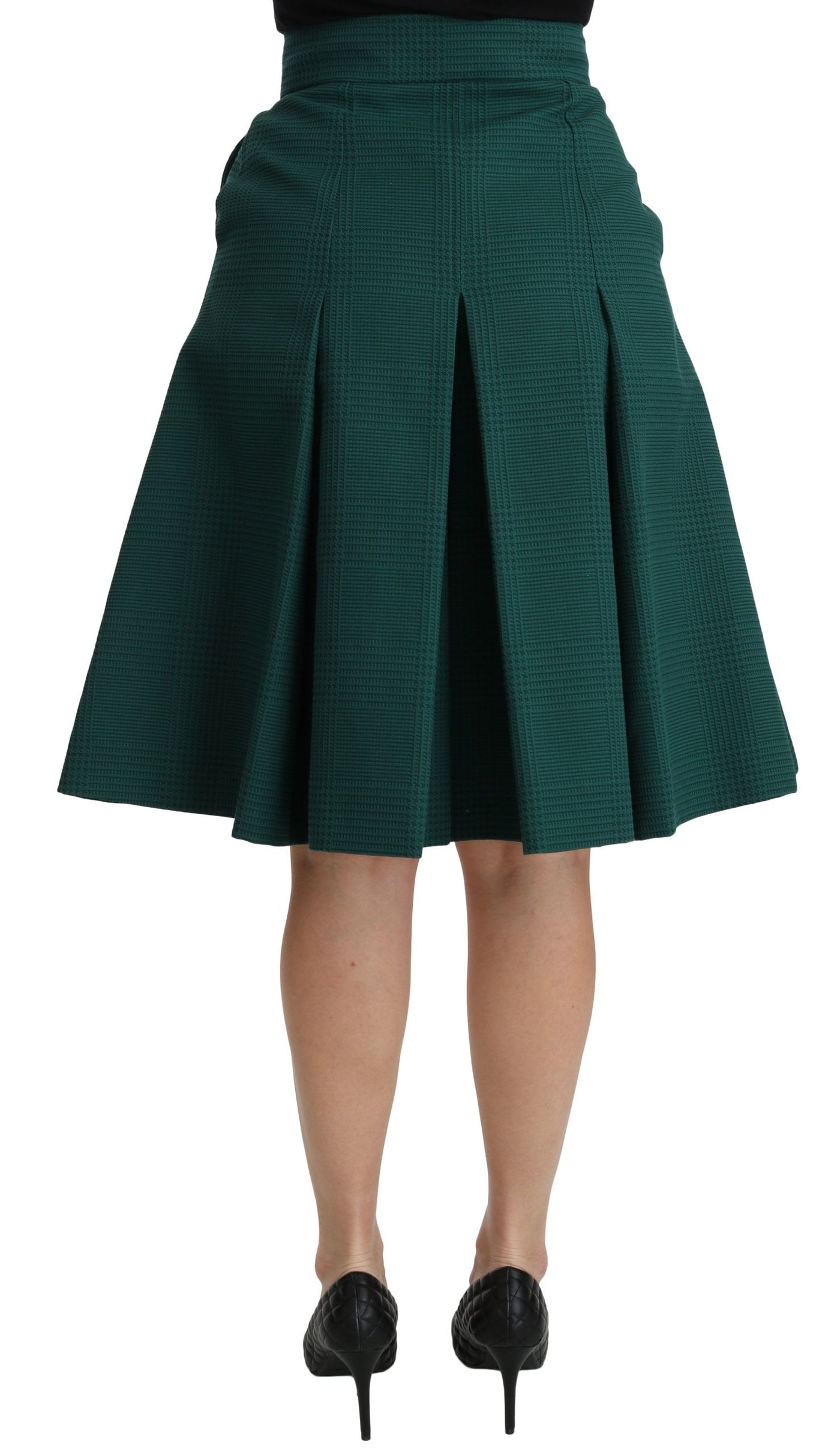 Dolce &amp; Gabbana Groene Geplooide A-lijn Hoge Taille Katoenen Rok