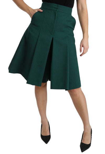 Dolce &amp; Gabbana Groene Geplooide A-lijn Hoge Taille Katoenen Rok