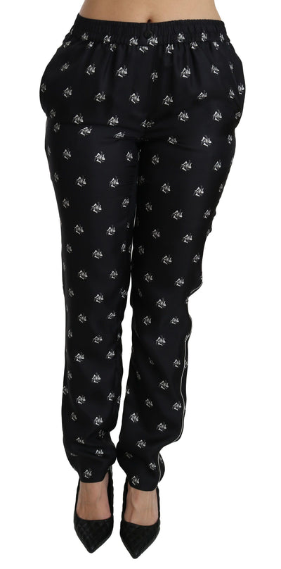 Dolce &amp; Gabbana Zwarte Zijden Broek met Print en Middelhoge Taille