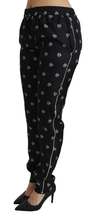 Dolce &amp; Gabbana Zwarte Zijden Broek met Print en Middelhoge Taille