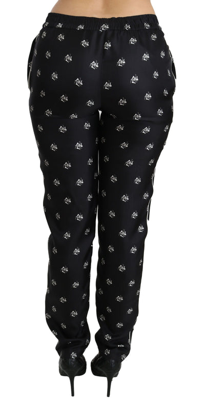 Dolce &amp; Gabbana Zwarte Zijden Broek met Print en Middelhoge Taille