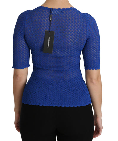 Chemisier en viscose bleu transparent à col rond Dolce &amp; Gabbana