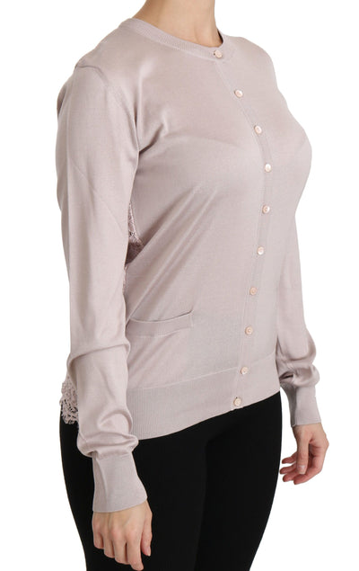 Dolce &amp; Gabbana Zijden Roze Lange Mouw Kanten Top Trui
