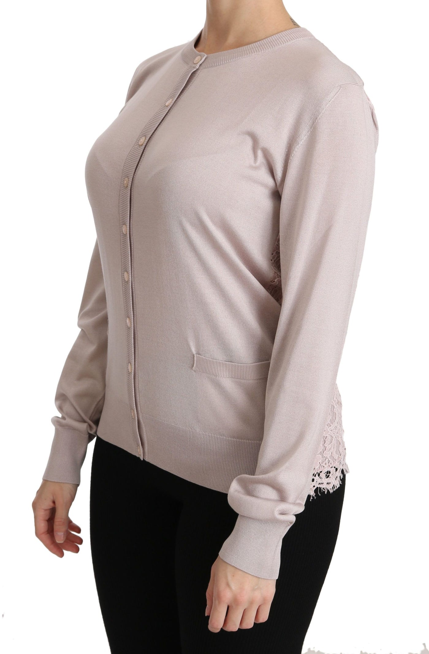 Dolce &amp; Gabbana Zijden Roze Lange Mouw Kanten Top Trui