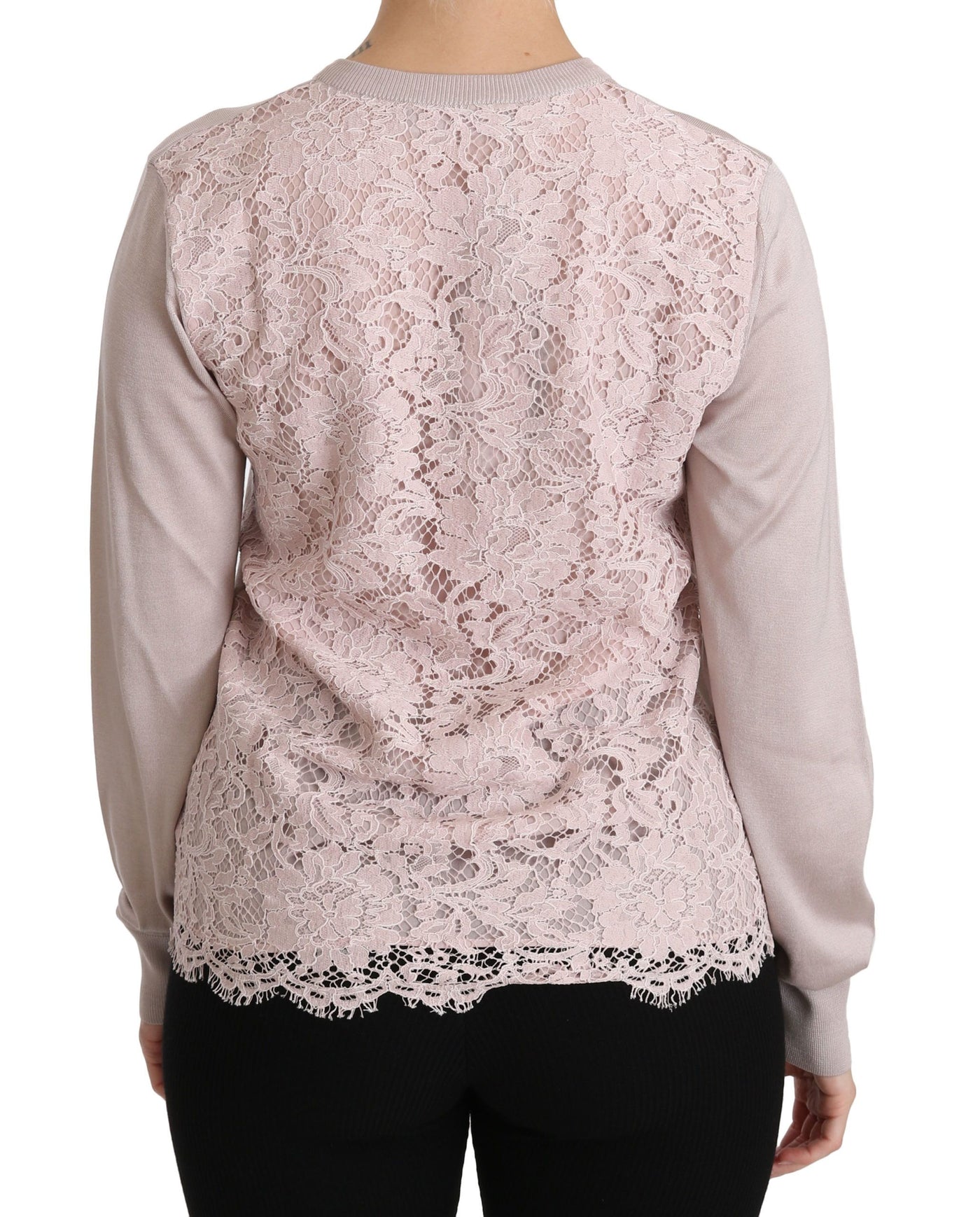Dolce &amp; Gabbana Zijden Roze Lange Mouw Kanten Top Trui