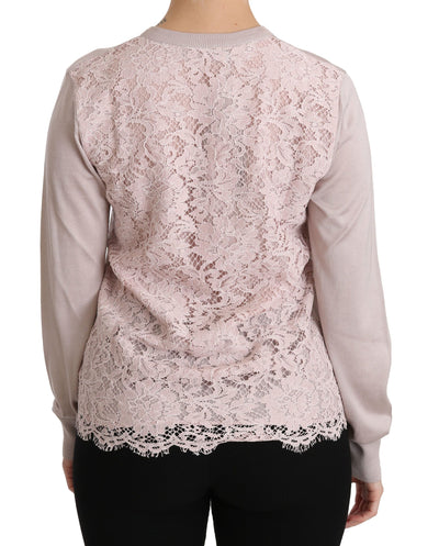 Dolce &amp; Gabbana Zijden Roze Lange Mouw Kanten Top Trui