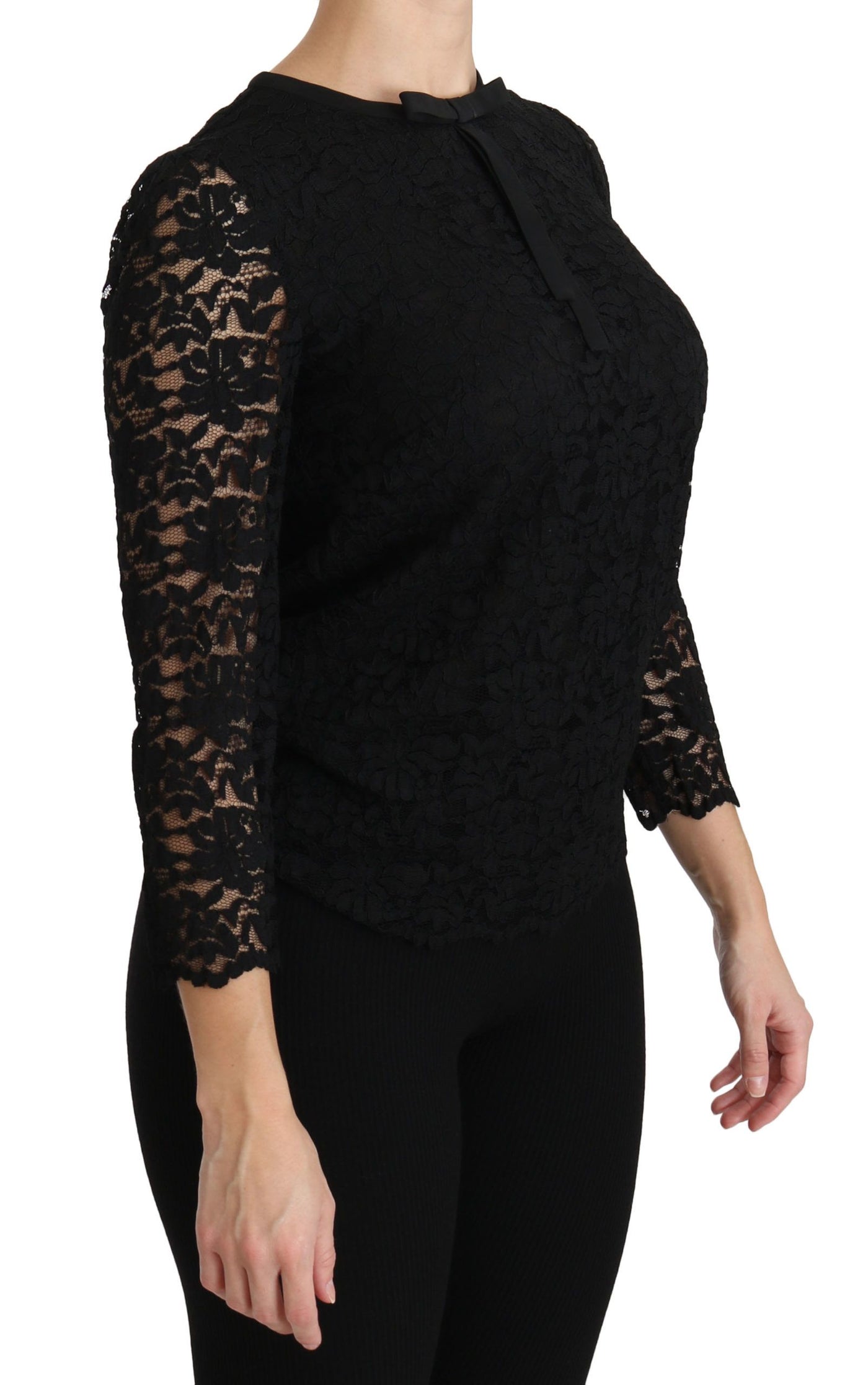 Dolce &amp; Gabbana Zwarte Kanten Blouse met Lange Mouwen van Nylon