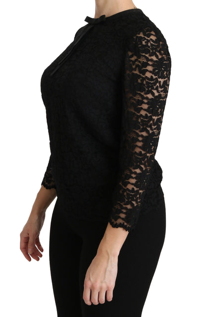 Dolce &amp; Gabbana Zwarte Kanten Blouse met Lange Mouwen van Nylon