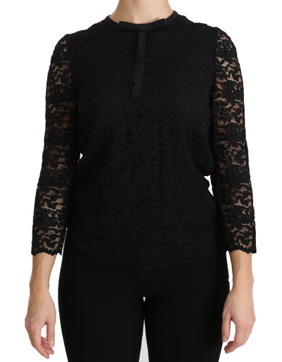 Dolce &amp; Gabbana Zwarte Kanten Blouse met Lange Mouwen van Nylon