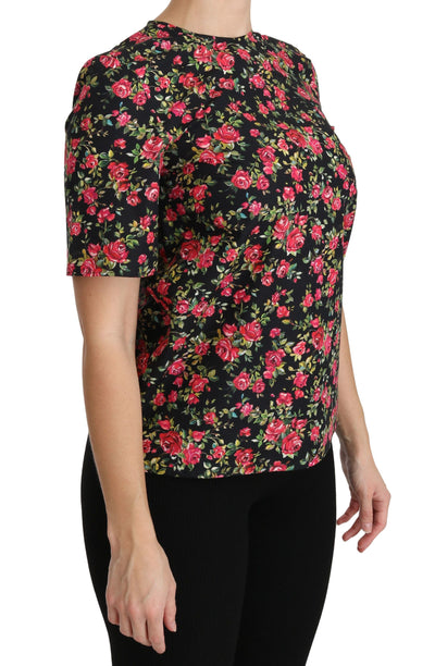 Chemisier à manches courtes Dolce &amp; Gabbana à fleurs noires et roses