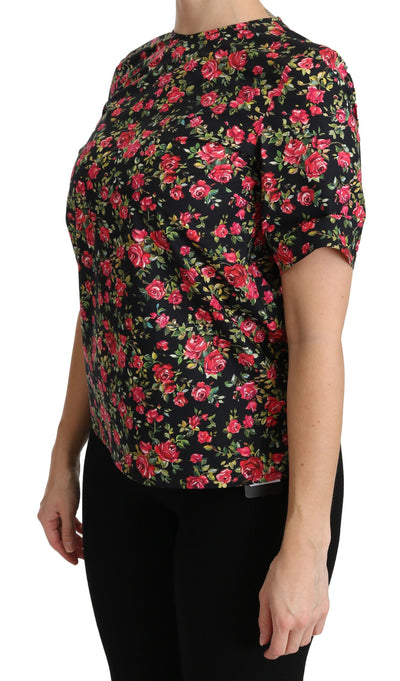 Chemisier à manches courtes Dolce &amp; Gabbana à fleurs noires et roses