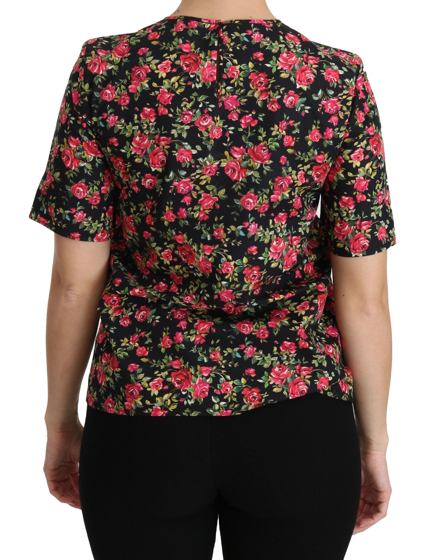 Chemisier à manches courtes Dolce &amp; Gabbana à fleurs noires et roses
