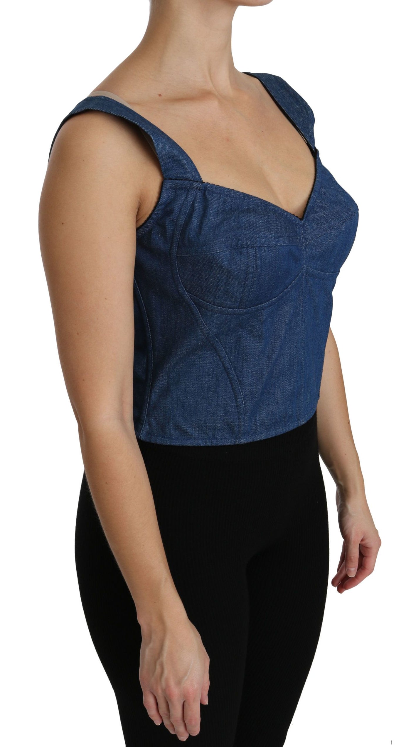 Dolce &amp; Gabbana Blauwe Mouwloze Bustier Blouse Katoenen Top