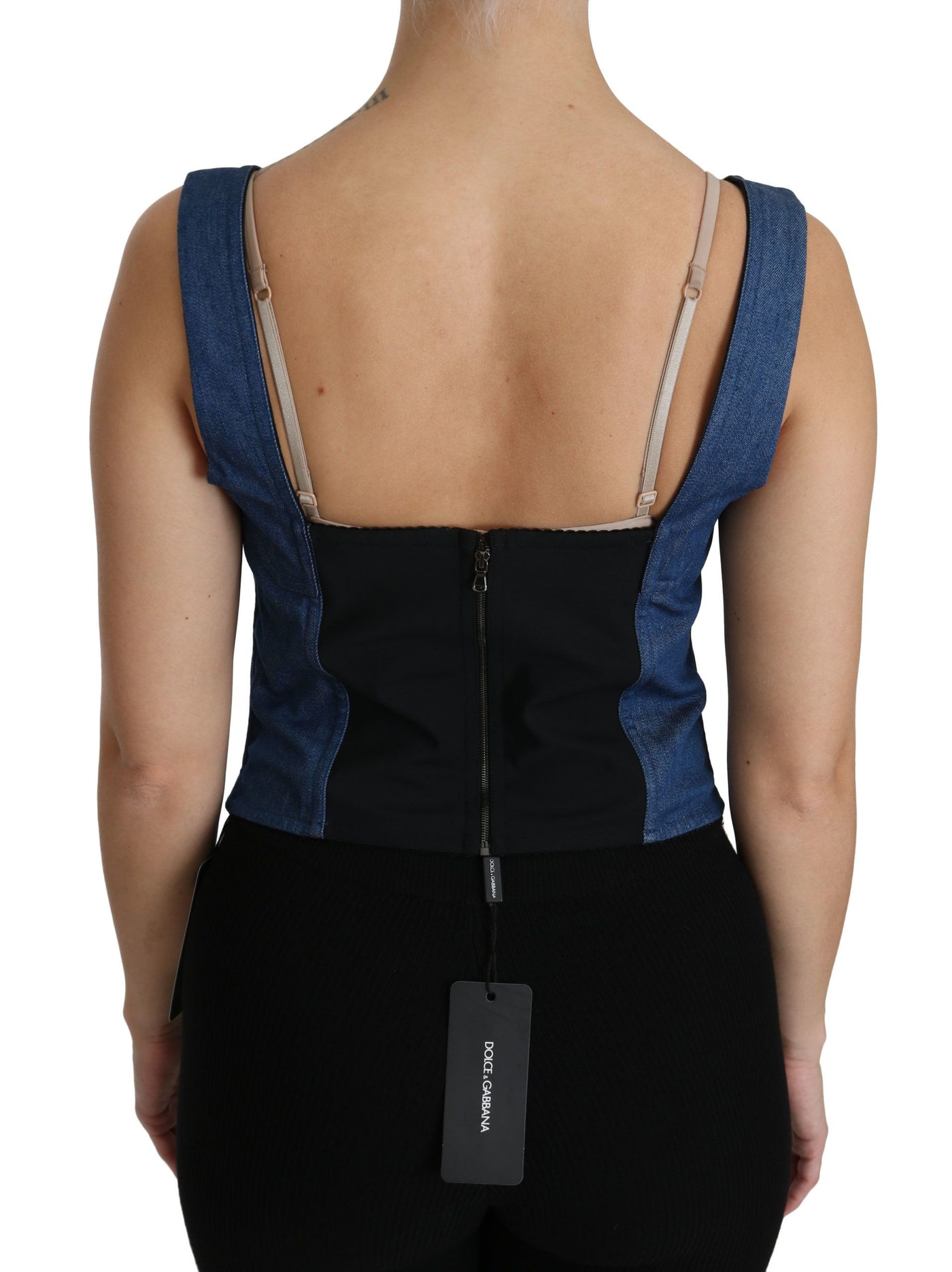 Dolce &amp; Gabbana Blauwe Mouwloze Bustier Blouse Katoenen Top