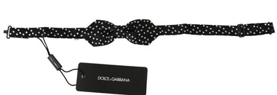 Dolce &amp; Gabbana Zwarte Polka Dots Heren Stropdas Papillon 100% Zijden Strik