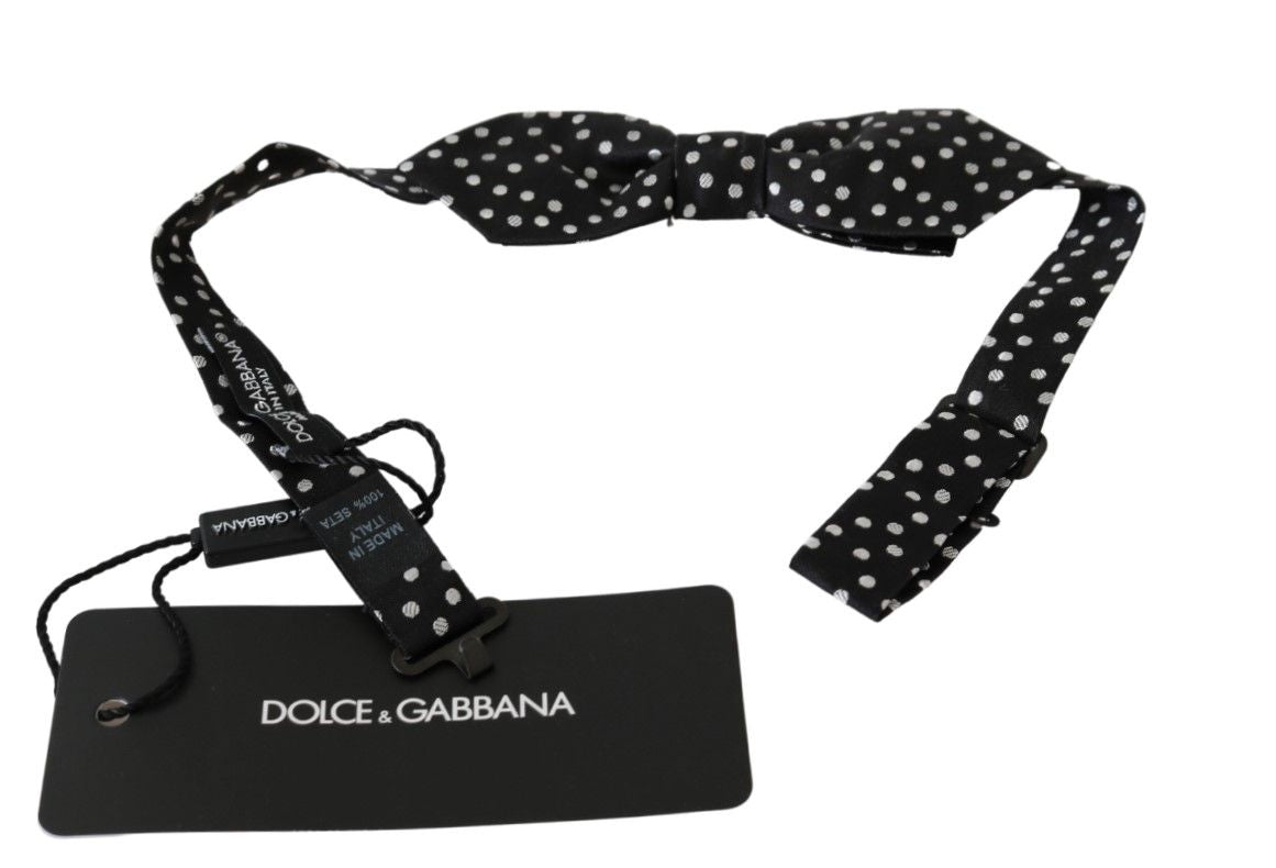 Dolce &amp; Gabbana Zwarte Polka Dots Heren Stropdas Papillon 100% Zijden Strik