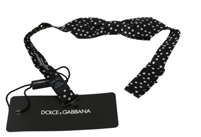 Dolce &amp; Gabbana Zwarte Polka Dots Heren Stropdas Papillon 100% Zijden Strik