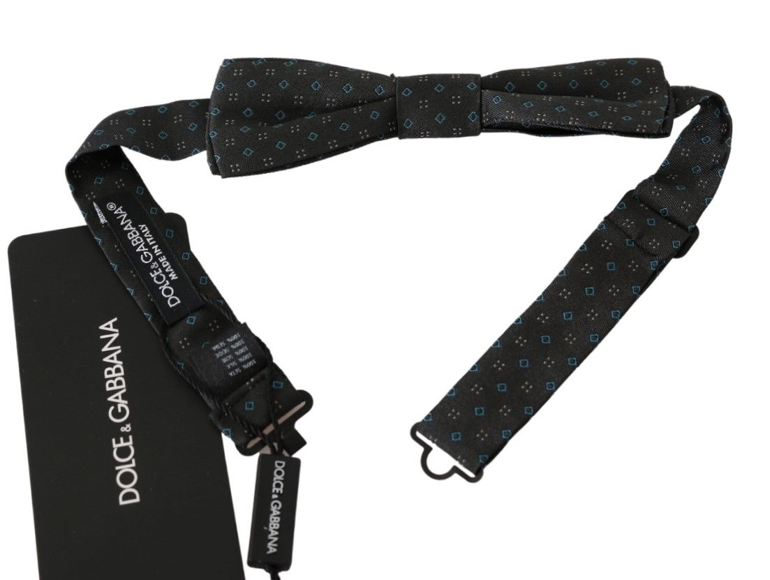 Dolce &amp; Gabbana Grijze Gestreepte Heren Stropdas Papillon 100% Zijden Strik