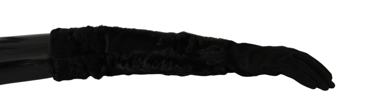 Gants mitaines en daim et fourrure noirs Dolce &amp; Gabbana