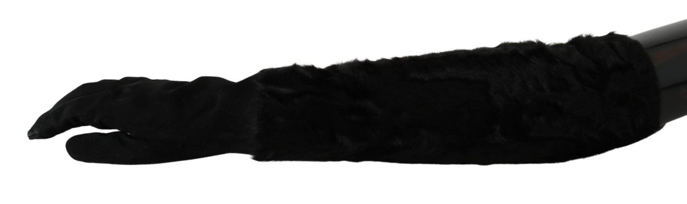 Gants mitaines en daim et fourrure noirs Dolce &amp; Gabbana