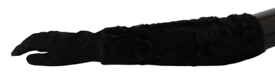 Gants mitaines en daim et fourrure noirs Dolce &amp; Gabbana