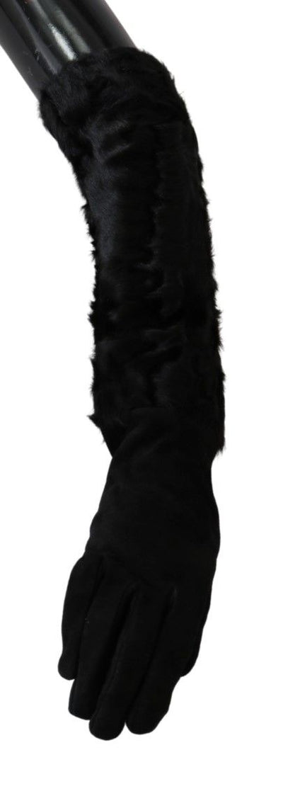 Gants mitaines en daim et fourrure noirs Dolce &amp; Gabbana