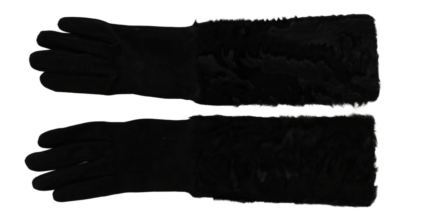 Gants mitaines en daim et fourrure noirs Dolce &amp; Gabbana