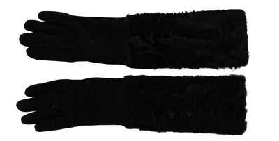 Gants mitaines en daim et fourrure noirs Dolce &amp; Gabbana