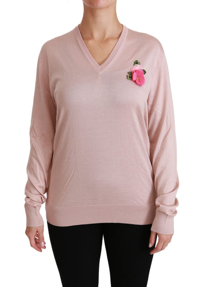 Pull en soie rose à fleurs Dolce &amp; Gabbana
