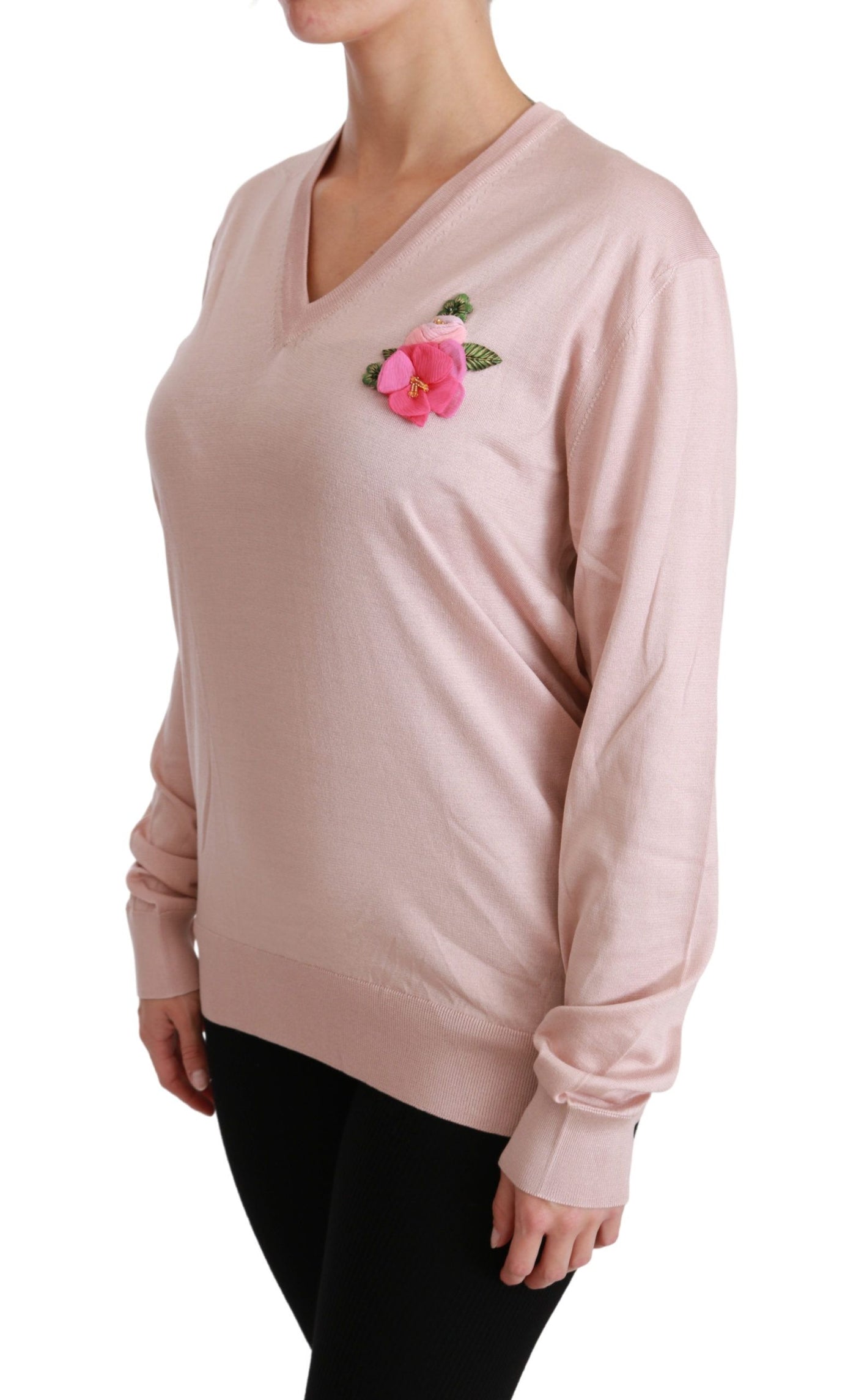 Pull en soie rose à fleurs Dolce &amp; Gabbana