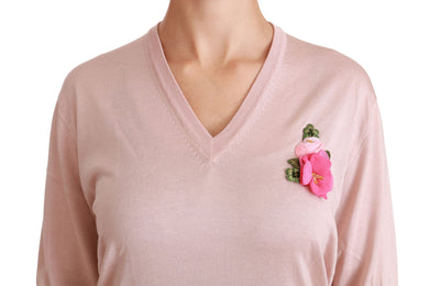 Pull en soie rose à fleurs Dolce &amp; Gabbana