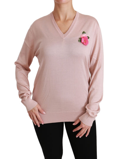 Pull en soie rose à fleurs Dolce &amp; Gabbana