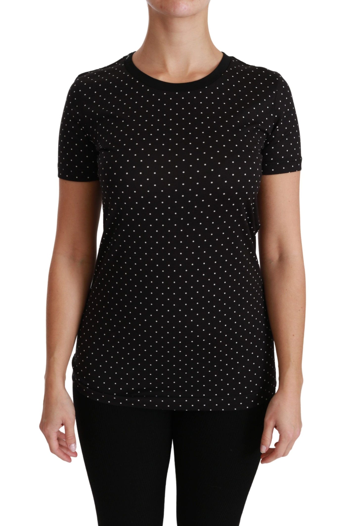 Dolce &amp; Gabbana Zwart Gestippeld Ronde Hals Katoenen Top T-shirt
