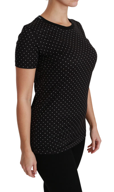 Dolce &amp; Gabbana Zwart Gestippeld Ronde Hals Katoenen Top T-shirt