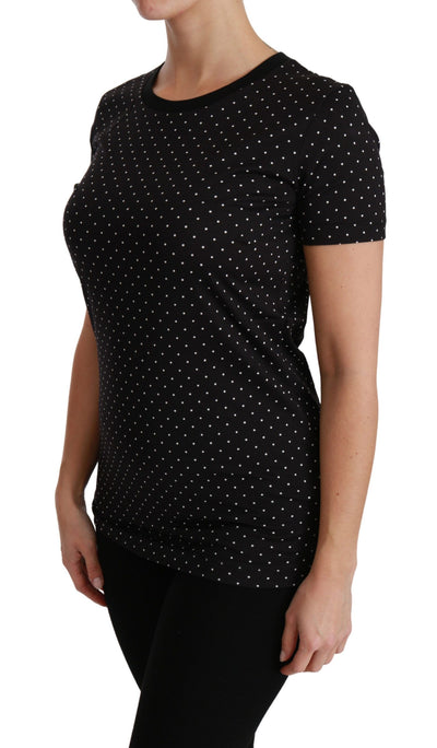 Dolce &amp; Gabbana Zwart Gestippeld Ronde Hals Katoenen Top T-shirt