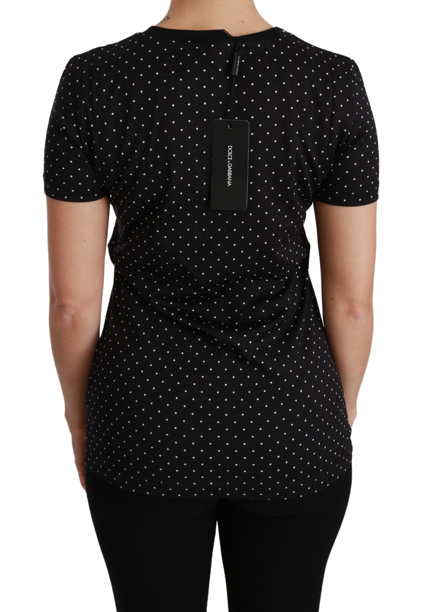 Dolce &amp; Gabbana Zwart Gestippeld Ronde Hals Katoenen Top T-shirt