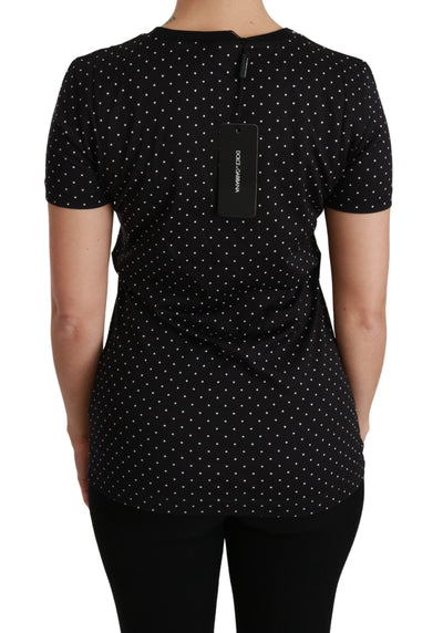 Dolce &amp; Gabbana Zwart Gestippeld Ronde Hals Katoenen Top T-shirt