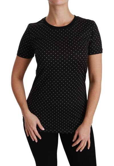Dolce &amp; Gabbana Zwart Gestippeld Ronde Hals Katoenen Top T-shirt