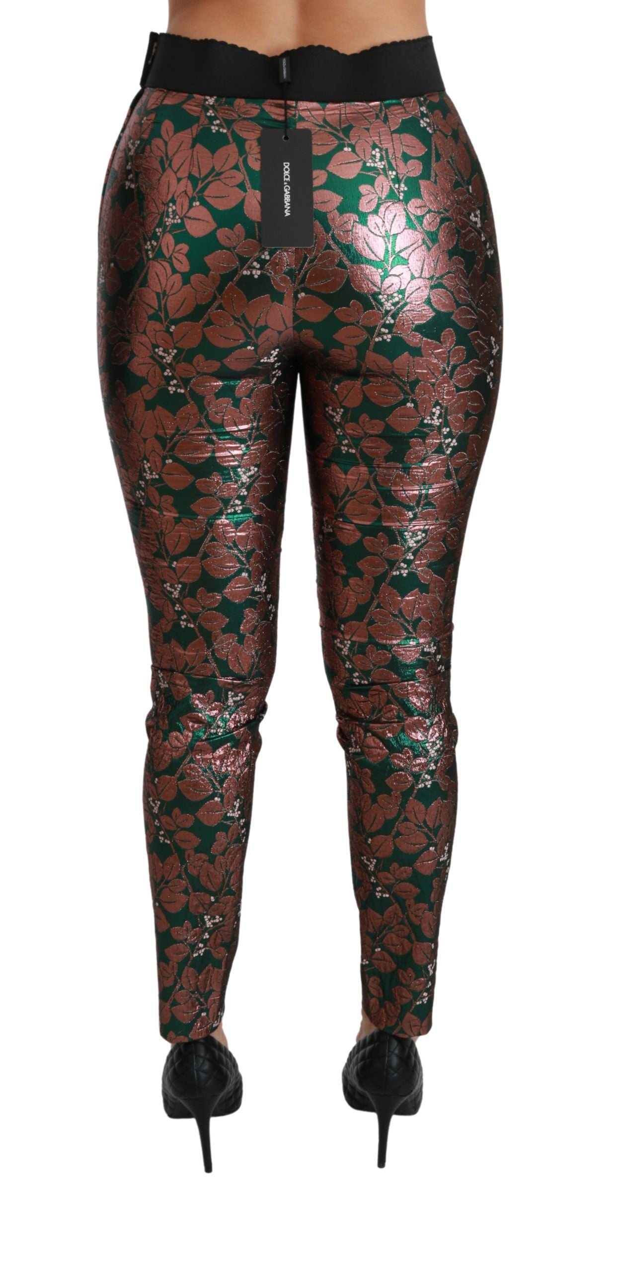 Dolce &amp; Gabbana Groene Bronzen Blad Panty Skinny Broek