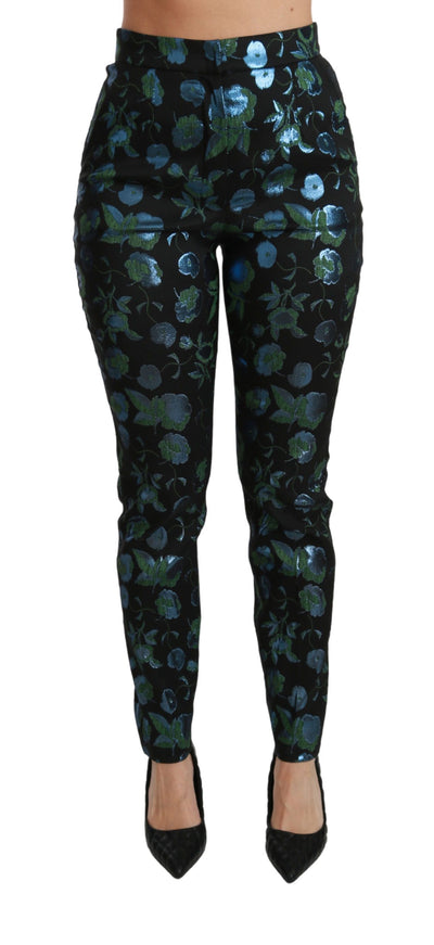 Dolce &amp; Gabbana blauwgroene bloemenmetallic slim-fit broek