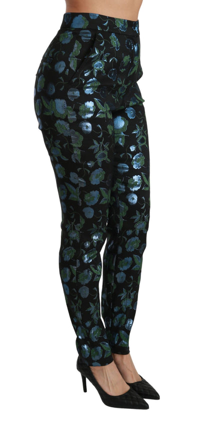 Dolce &amp; Gabbana blauwgroene bloemenmetallic slim-fit broek