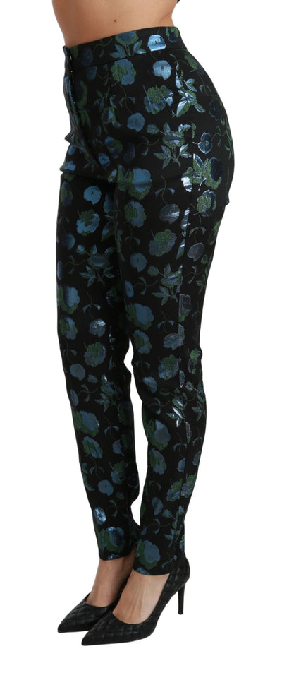 Dolce &amp; Gabbana blauwgroene bloemenmetallic slim-fit broek