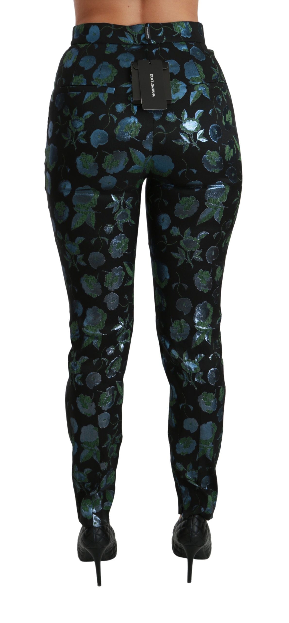 Dolce &amp; Gabbana blauwgroene bloemenmetallic slim-fit broek